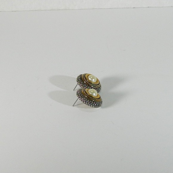 Charmelle Faux Pearl two tone Pierced Earrings - Picture 9 of 12